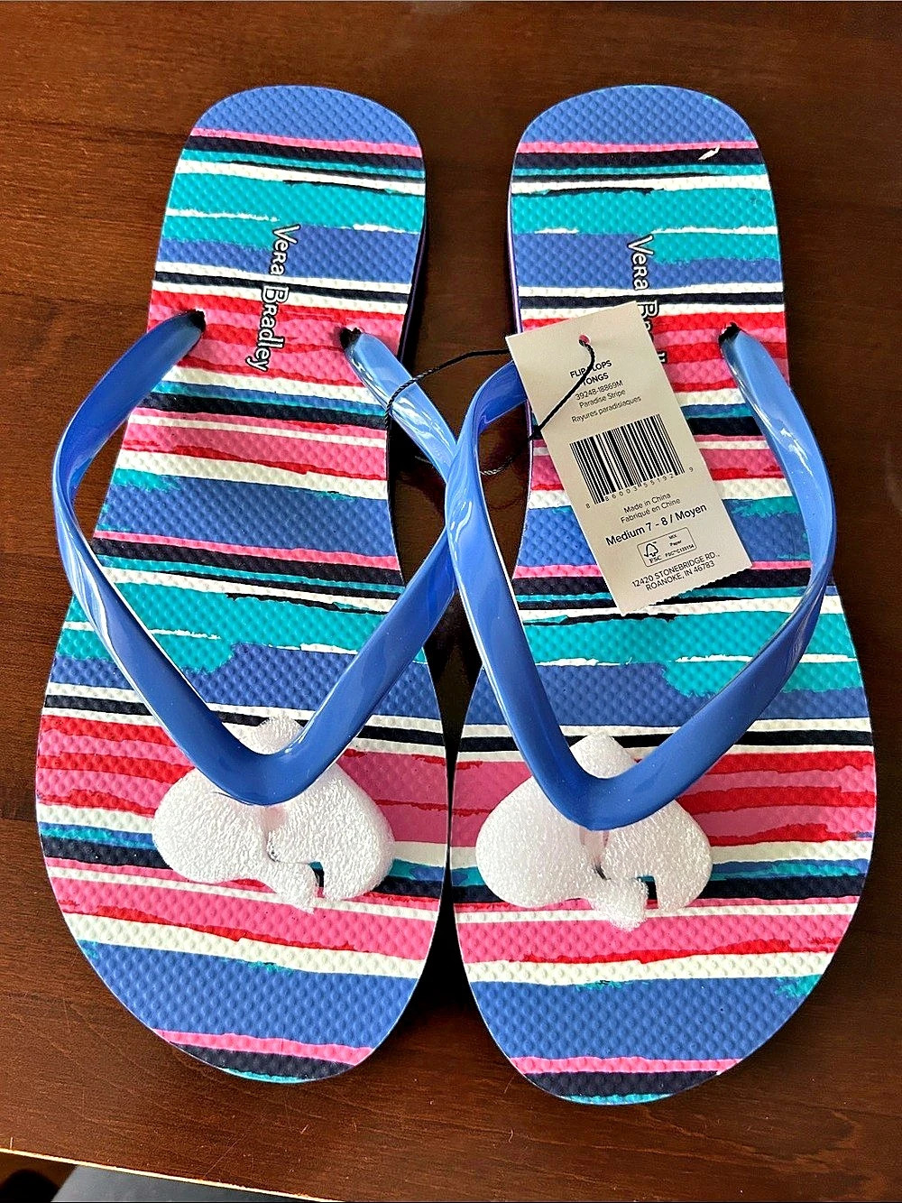 Vera Bradley Flip Flops Striped Sandals Blue & Pink
